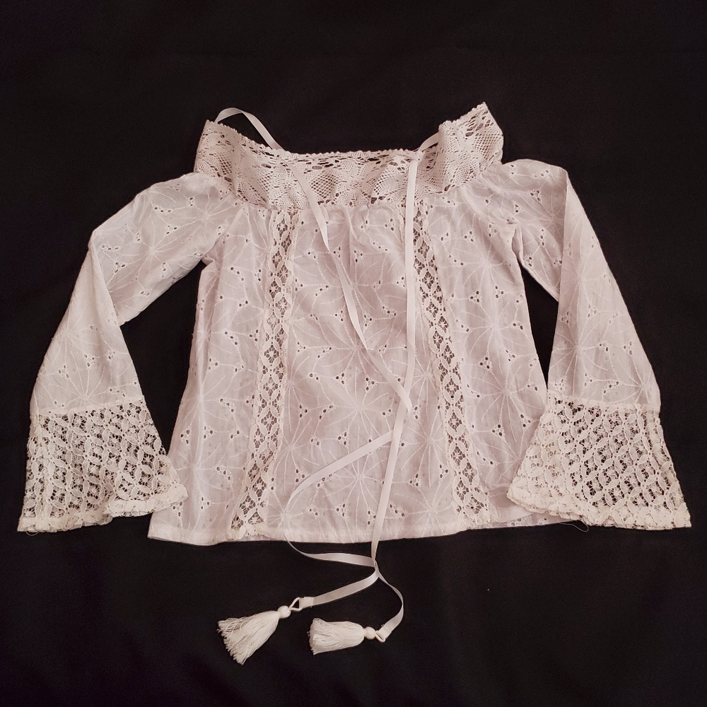 100% Cotton, Off the Shoulder Eyelet and Lace Top